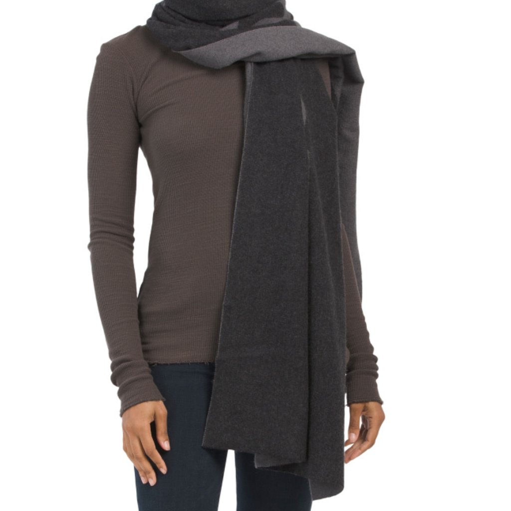 Moose Knuckles Black/Grey Cashmere Blend Logo Scarf